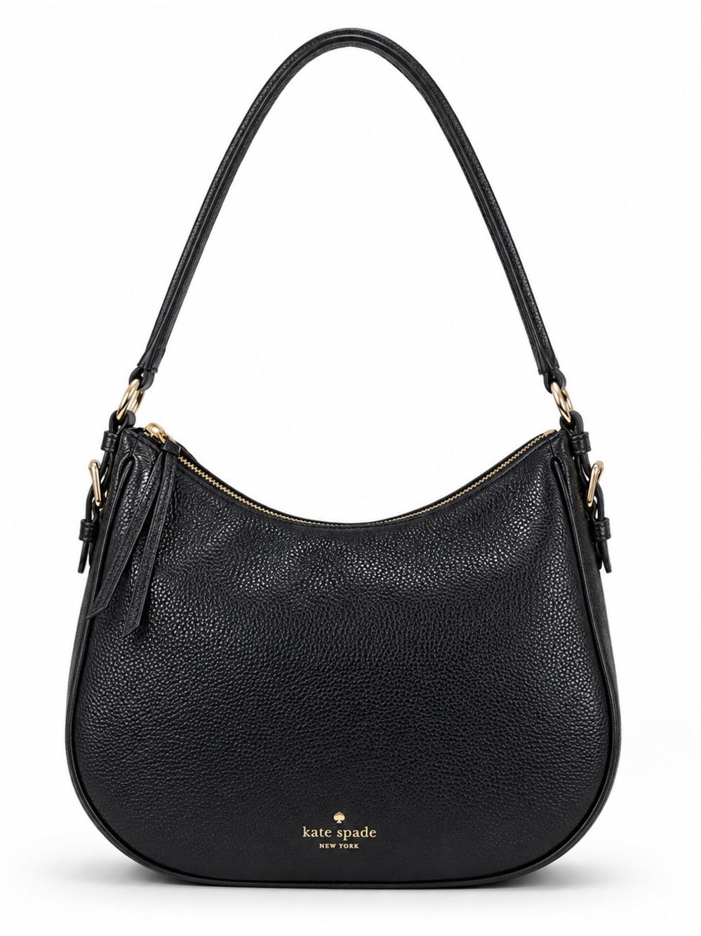 Kate Spade Pebbled Leather Hobo Bag Black Gold Hardware